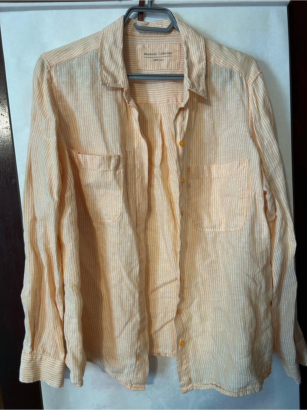 Essential Collection 100% Linen Shirt Striped Button Up Yellow White, large